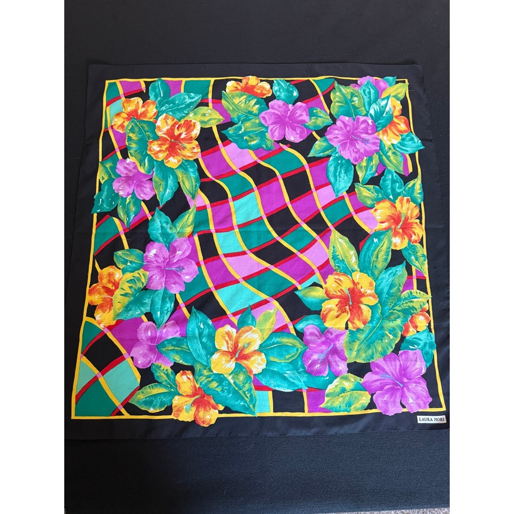 Laura Mori Scarf Womens OS Multicolor Excellent Tropical Floral Geometric Silk